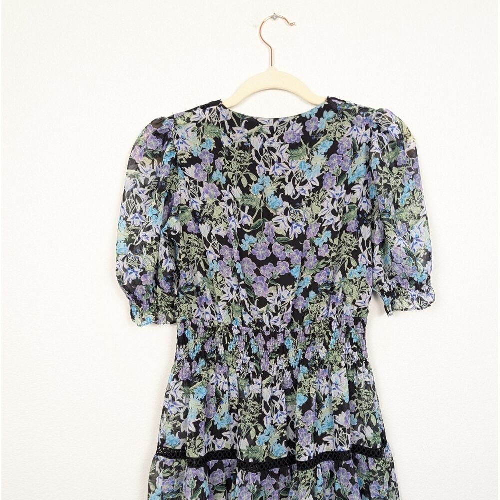 Taylor Mini Dress 2 Blue Purple Floral Chiffon Puff Sleeve Feminine - Picture 5 of 9